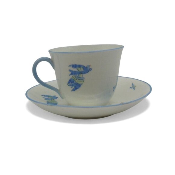 HEATHCOTE Williamsons Blue Bird Cup and Saucer Set 1930s England Vintage - Picture 7 of 12